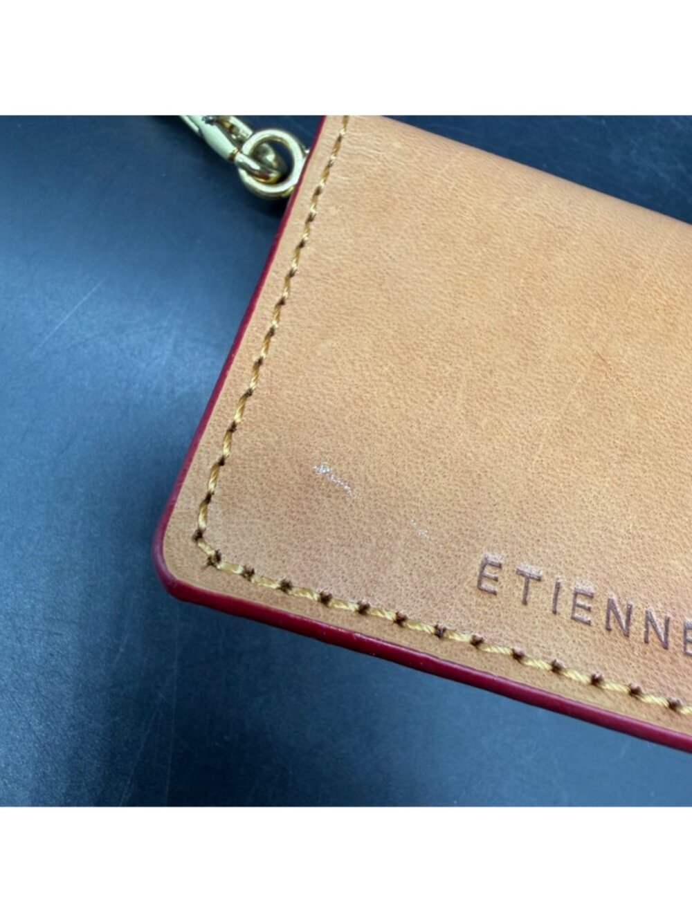 Etienne Aigner Tan Leather Card Case Wallet Wristlet Gold Hardware - Picture 6 of 13